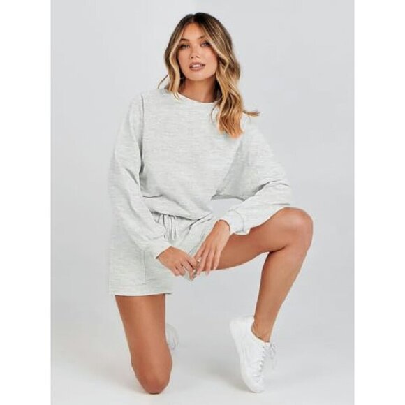 Oversized Batwing Sleeve Lounge Set Soft Fabric Sweatsuit Top Shorts - Picture 6 of 8